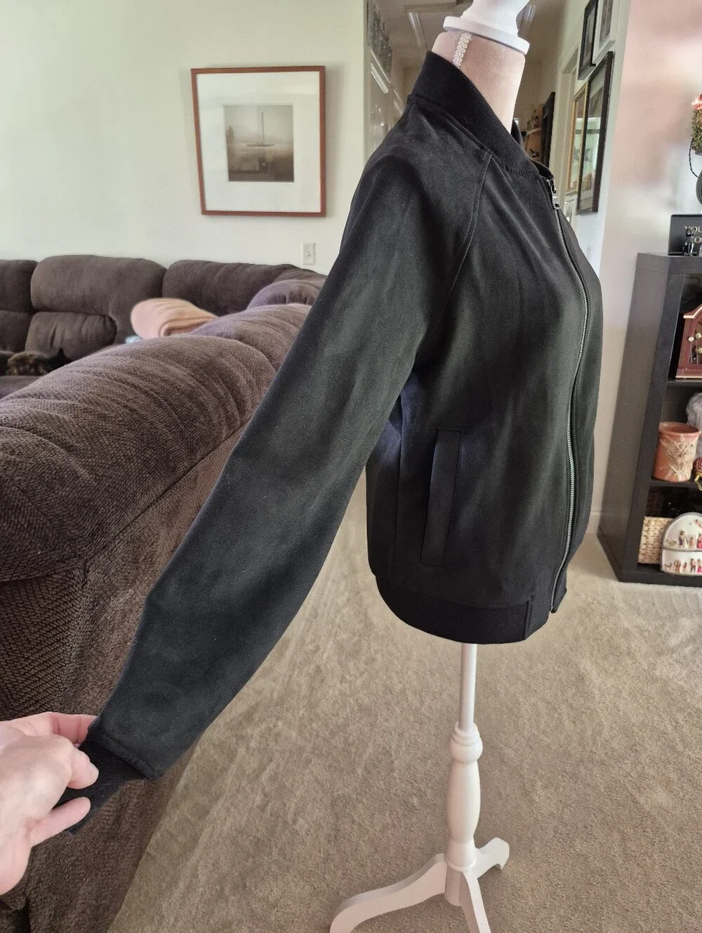 Banana Republic Mens Black Zip-Front Bomber Jacket Size Dmall, Suede Like